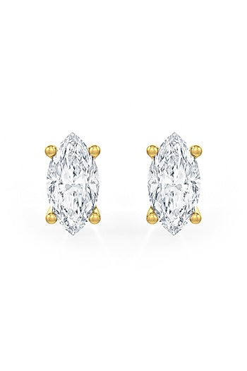 Gold Finish Marquise-Shaped Cubic Zirconia Crystal Stud Earrings In Sterling Silver