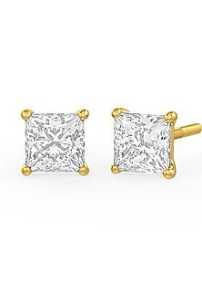 Gold Finish Square-Shaped Cubic Zirconia Crystal Stud Earrings In Sterling Silver