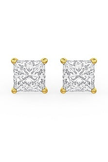 Gold Finish Square-Shaped Cubic Zirconia Crystal Stud Earrings In Sterling Silver