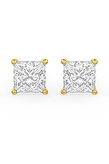 Gold Finish Square-Shaped Cubic Zirconia Crystal Stud Earrings In Sterling Silver