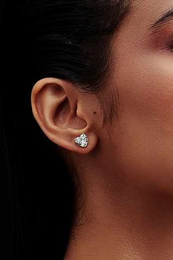Gold Finish Heart-Shaped Cubic Zirconia Crystal Stud Earrings In Sterling Silver