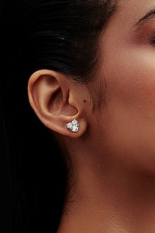 Gold Finish Heart-Shaped Cubic Zirconia Crystal Stud Earrings In Sterling Silver