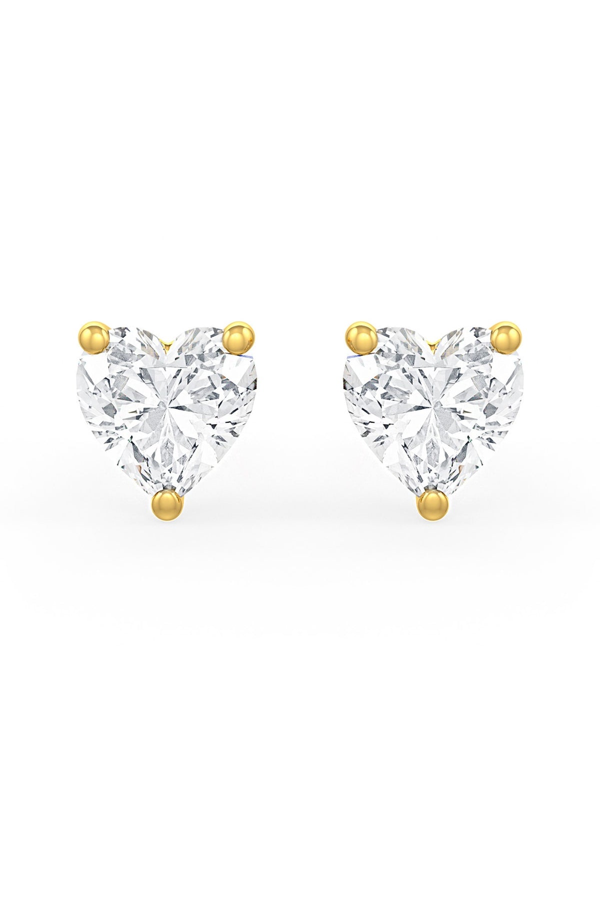 Gold Finish Heart-Shaped Cubic Zirconia Crystal Stud Earrings In Sterling Silver