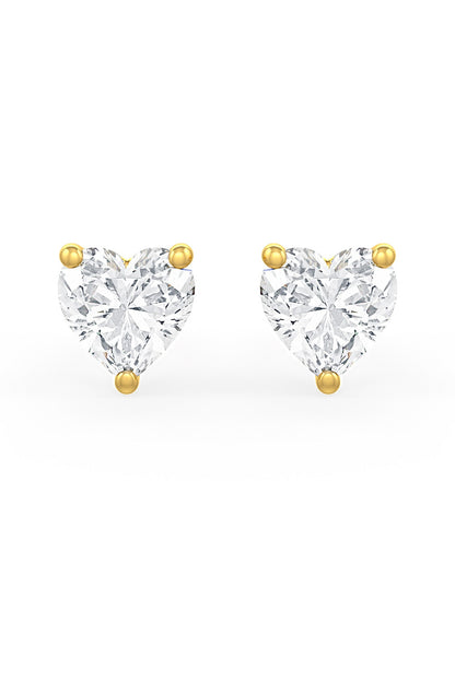 Gold Finish Heart-Shaped Cubic Zirconia Crystal Stud Earrings In Sterling Silver