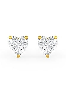 Gold Finish Heart-Shaped Cubic Zirconia Crystal Stud Earrings In Sterling Silver