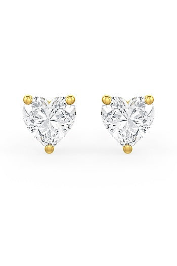 Gold Finish Heart-Shaped Cubic Zirconia Crystal Stud Earrings In Sterling Silver