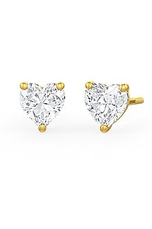 Gold Finish Heart-Shaped Cubic Zirconia Crystal Stud Earrings In Sterling Silver