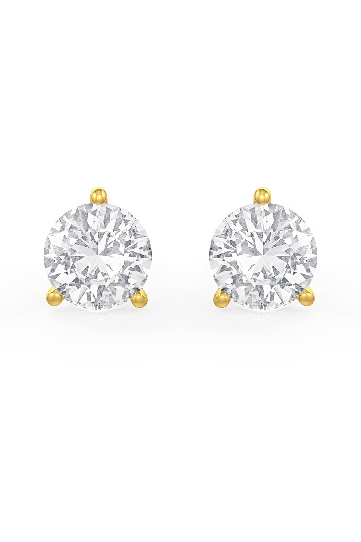 Gold Finish Round Cubic Zirconia Crystal Stud Earrings In Sterling Silver