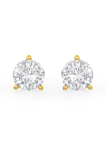 Gold Finish Round Cubic Zirconia Crystal Stud Earrings In Sterling Silver