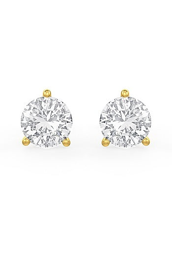 Gold Finish Round Cubic Zirconia Crystal Stud Earrings In Sterling Silver