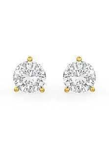Gold Finish Round Cubic Zirconia Crystal Stud Earrings In Sterling Silver