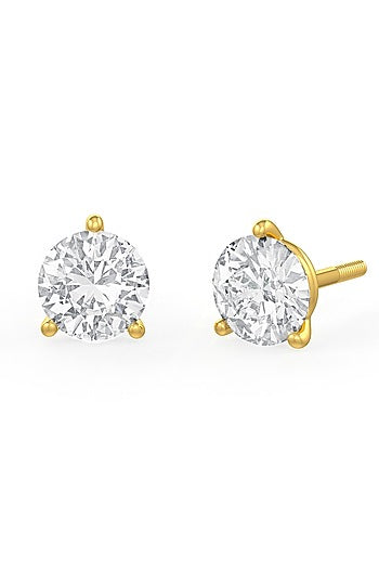 Gold Finish Round Cubic Zirconia Crystal Stud Earrings In Sterling Silver