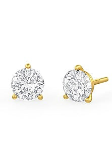 Gold Finish Round Cubic Zirconia Crystal Stud Earrings In Sterling Silver