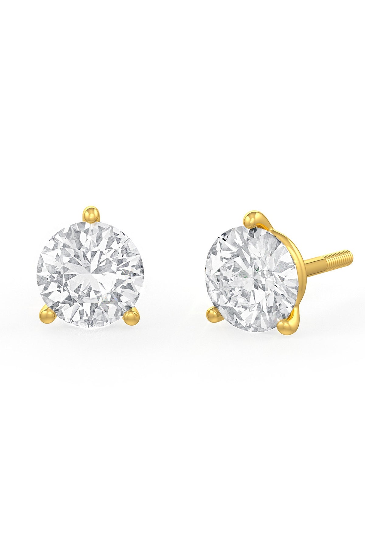 Gold Finish Round Cubic Zirconia Crystal Stud Earrings In Sterling Silver