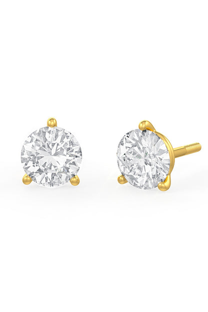Gold Finish Round Cubic Zirconia Crystal Stud Earrings In Sterling Silver