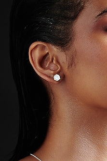 Gold Finish Round Cubic Zirconia Crystal Stud Earrings In Sterling Silver