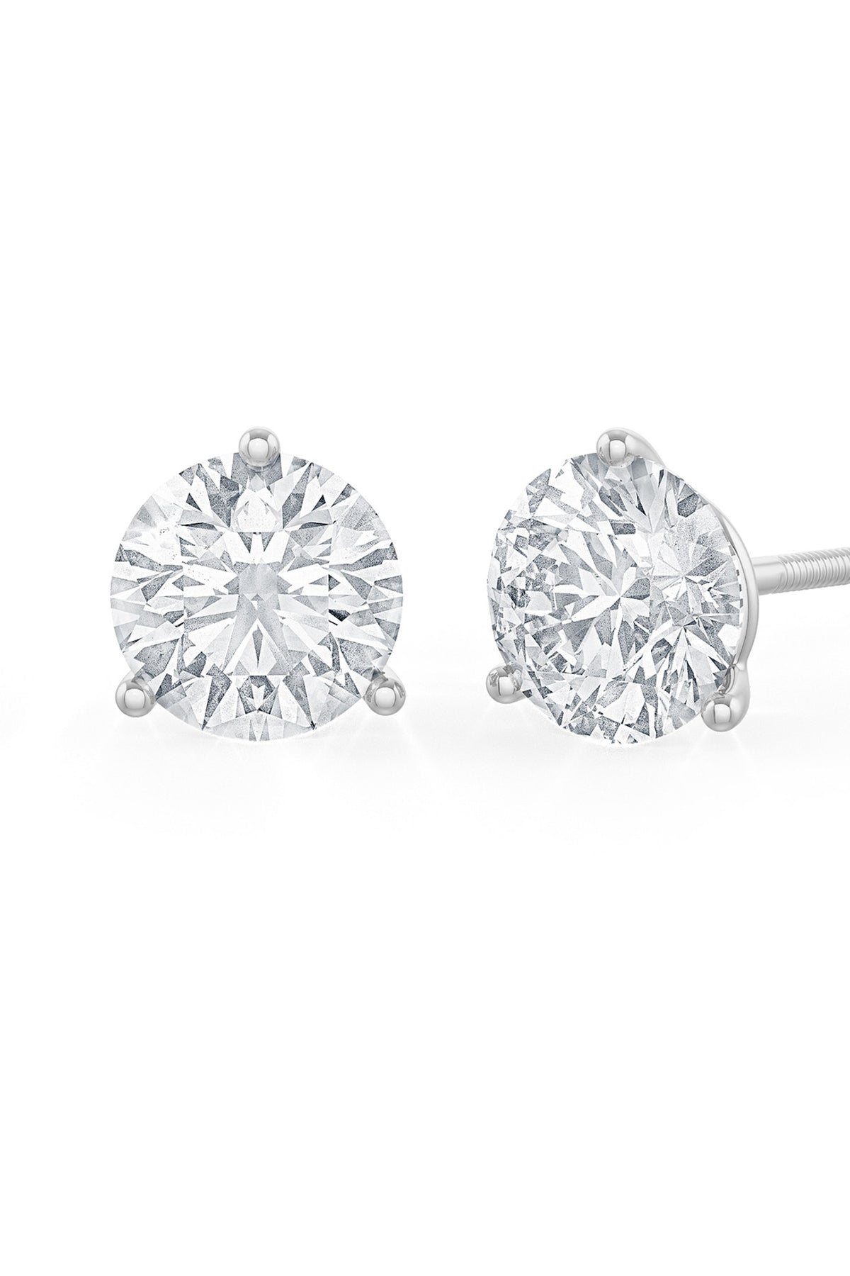 White Rhodium Finish Round Cubic Zirconia Crystal Stud Earrings In Sterling Silver