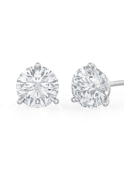 White Rhodium Finish Round Cubic Zirconia Crystal Stud Earrings In Sterling Silver