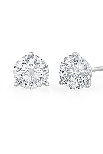 White Rhodium Finish Round Cubic Zirconia Crystal Stud Earrings In Sterling Silver