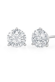 White Rhodium Finish Round Cubic Zirconia Crystal Stud Earrings In Sterling Silver