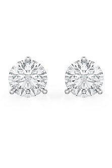 White Rhodium Finish Round Cubic Zirconia Crystal Stud Earrings In Sterling Silver