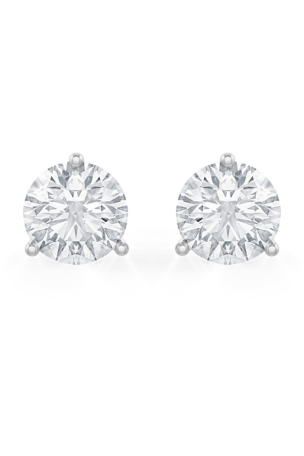 White Rhodium Finish Round Cubic Zirconia Crystal Stud Earrings In Sterling Silver