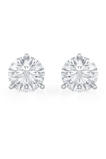 White Rhodium Finish Round Cubic Zirconia Crystal Stud Earrings In Sterling Silver