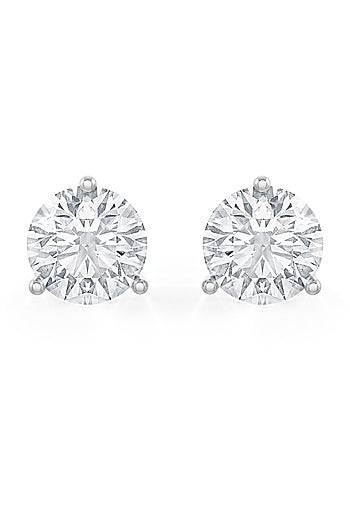 White Rhodium Finish Round Cubic Zirconia Crystal Stud Earrings In Sterling Silver