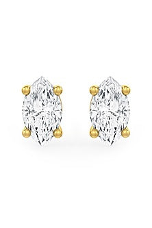 Gold Finish Marquise-Shaped Cubic Zirconia Crystal Stud Earrings In Sterling Silver