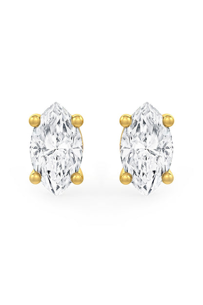 Gold Finish Marquise-Shaped Cubic Zirconia Crystal Stud Earrings In Sterling Silver