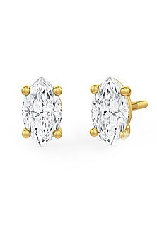 Gold Finish Marquise-Shaped Cubic Zirconia Crystal Stud Earrings In Sterling Silver