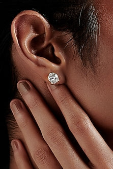 Gold Finish Oval-Shaped Cubic Zirconia Crystal Stud Earrings In Sterling Silver