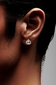 Gold Finish Pear-Cut Cubic Zirconia Crystal Stud Earrings In Sterling Silver