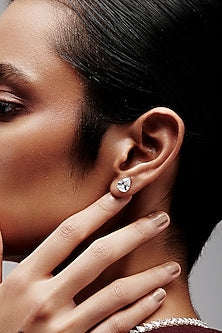 White Rhodium Finish Pear-Cut Cubic Zirconia Crystal Stud Earrings In Sterling Silver