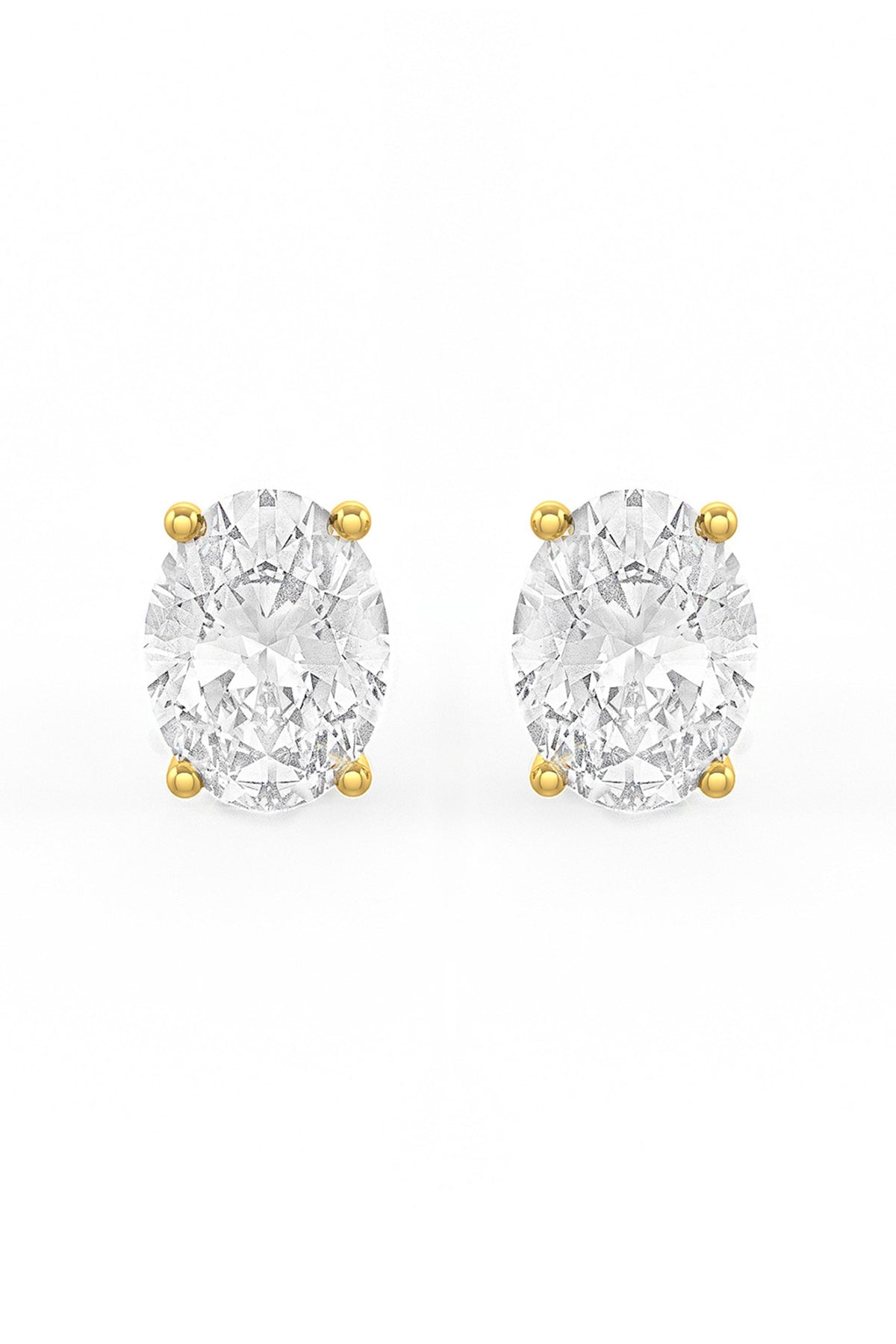 Gold Finish Oval-Shaped Cubic Zirconia Crystal Stud Earrings In Sterling Silver