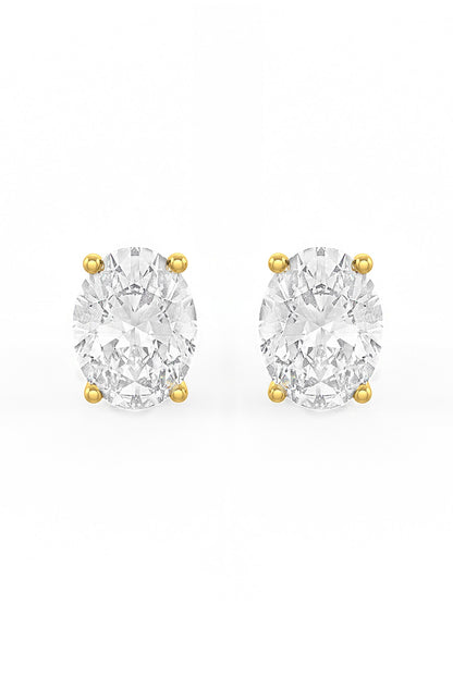 Gold Finish Oval-Shaped Cubic Zirconia Crystal Stud Earrings In Sterling Silver