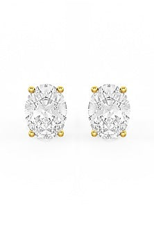 Gold Finish Oval-Shaped Cubic Zirconia Crystal Stud Earrings In Sterling Silver