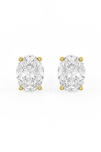 Gold Finish Oval-Shaped Cubic Zirconia Crystal Stud Earrings In Sterling Silver