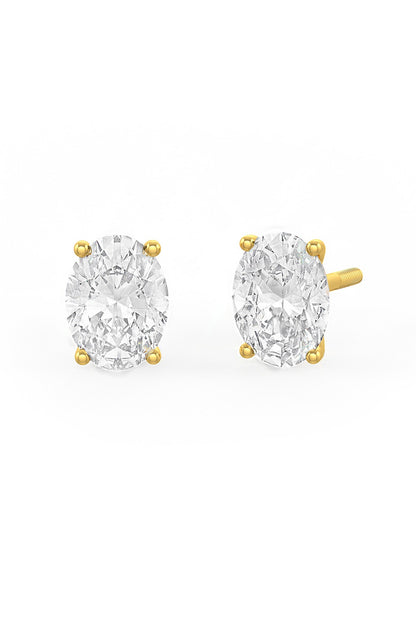 Gold Finish Oval-Shaped Cubic Zirconia Crystal Stud Earrings In Sterling Silver