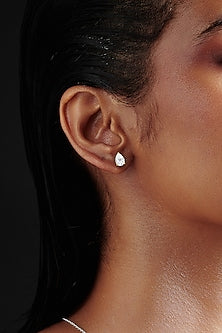 Gold Finish Pear-Shaped Cubic Zirconia Crystal Stud Earrings In Sterling Silver