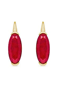Gold Finish Maroon Red Natural Stone Drop Earrings In Sterling Silver