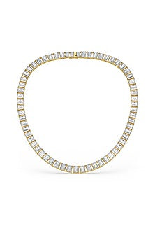 Gold Finish Emerald-Shaped Cubic Zirconia Crystal Choker Necklace In Sterling Silver