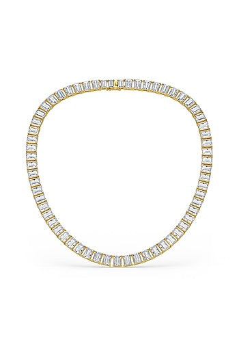 Gold Finish Emerald-Shaped Cubic Zirconia Crystal Choker Necklace In Sterling Silver