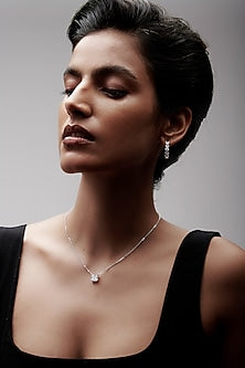White Rhodium Finish Square-Shaped Cubic Zirconia & Crystal Pendant Necklace In Sterling Silver
