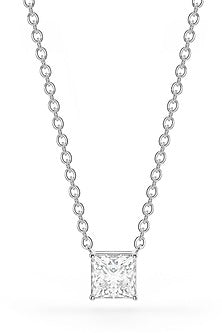 White Rhodium Finish Square-Shaped Cubic Zirconia & Crystal Pendant Necklace In Sterling Silver