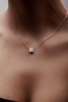 White Rhodium Finish Square-Shaped Cubic Zirconia & Crystal Pendant Necklace In Sterling Silver