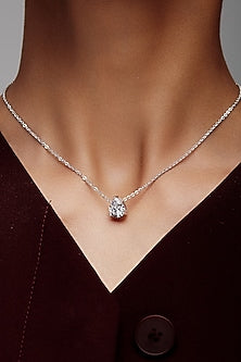 White Rhodium Finish Cubic Zirconia & Crystal Pendant Necklace In Sterling Silver