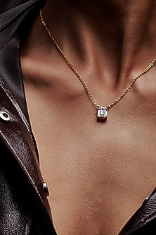 Gold Finish Emerald-Cut Cubic Zirconia & Crystal Pendant Necklace In Sterling Silver