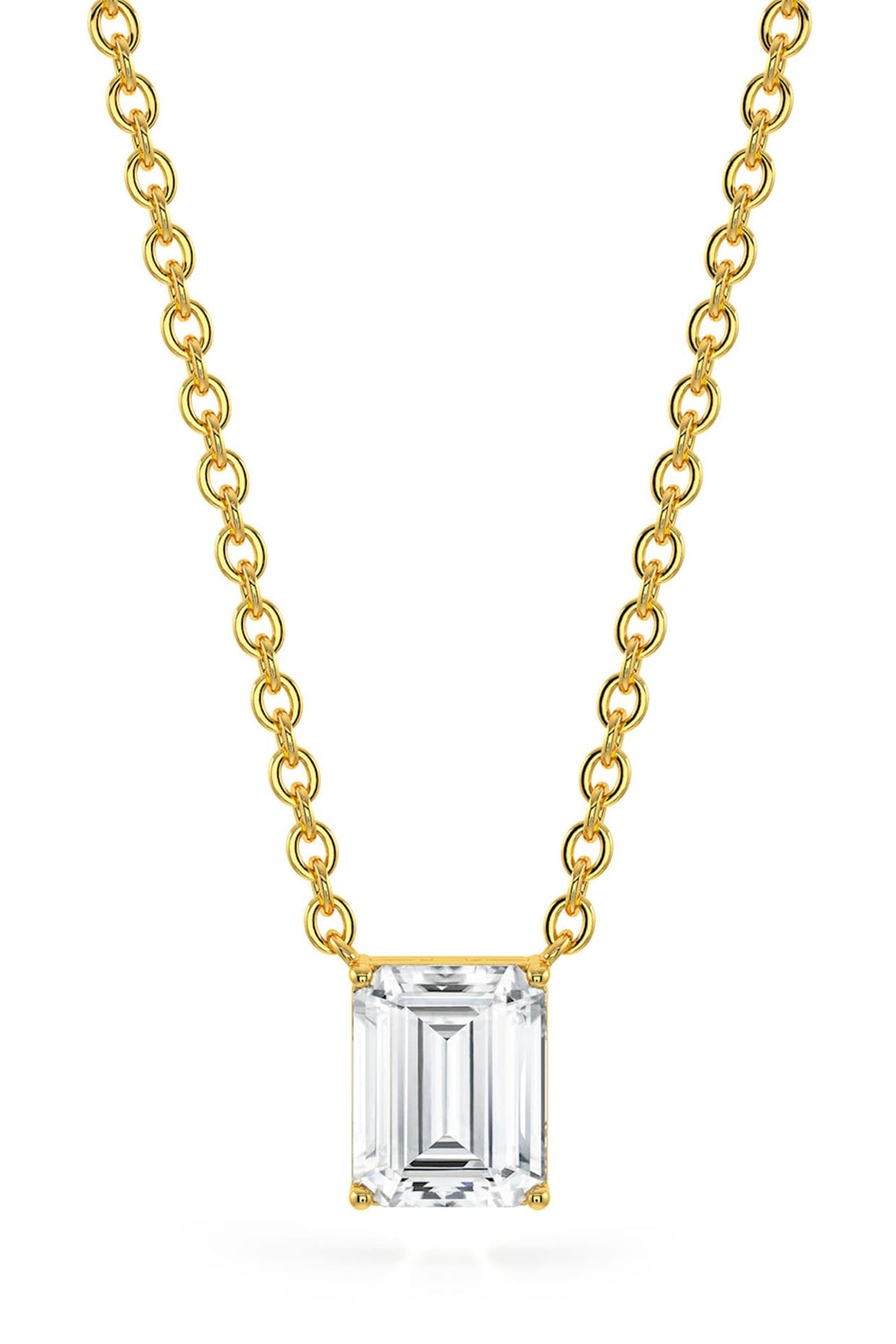 Gold Finish Emerald-Cut Cubic Zirconia & Crystal Pendant Necklace In Sterling Silver