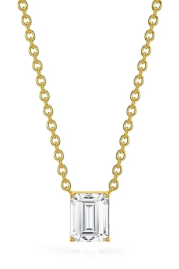 Gold Finish Emerald-Cut Cubic Zirconia & Crystal Pendant Necklace In Sterling Silver